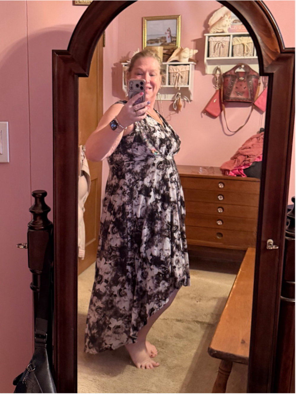 Simply Vera Vera Wang High Low Dress XL Black White Floral Soo Soft! - Picture 4 of 17